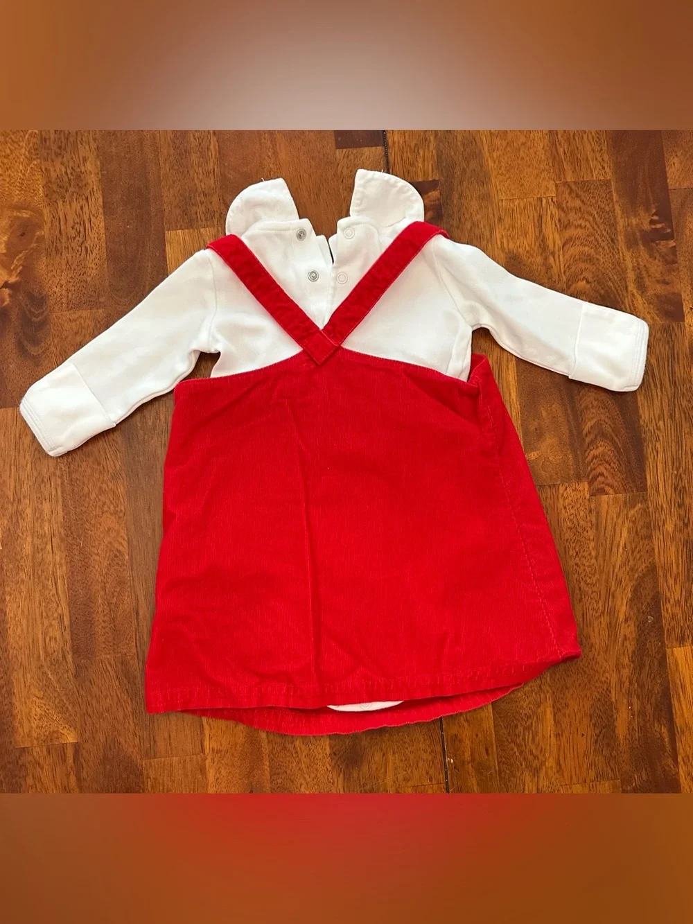 Red Corduroy Santa Pocket Pinafore Dress for Kids